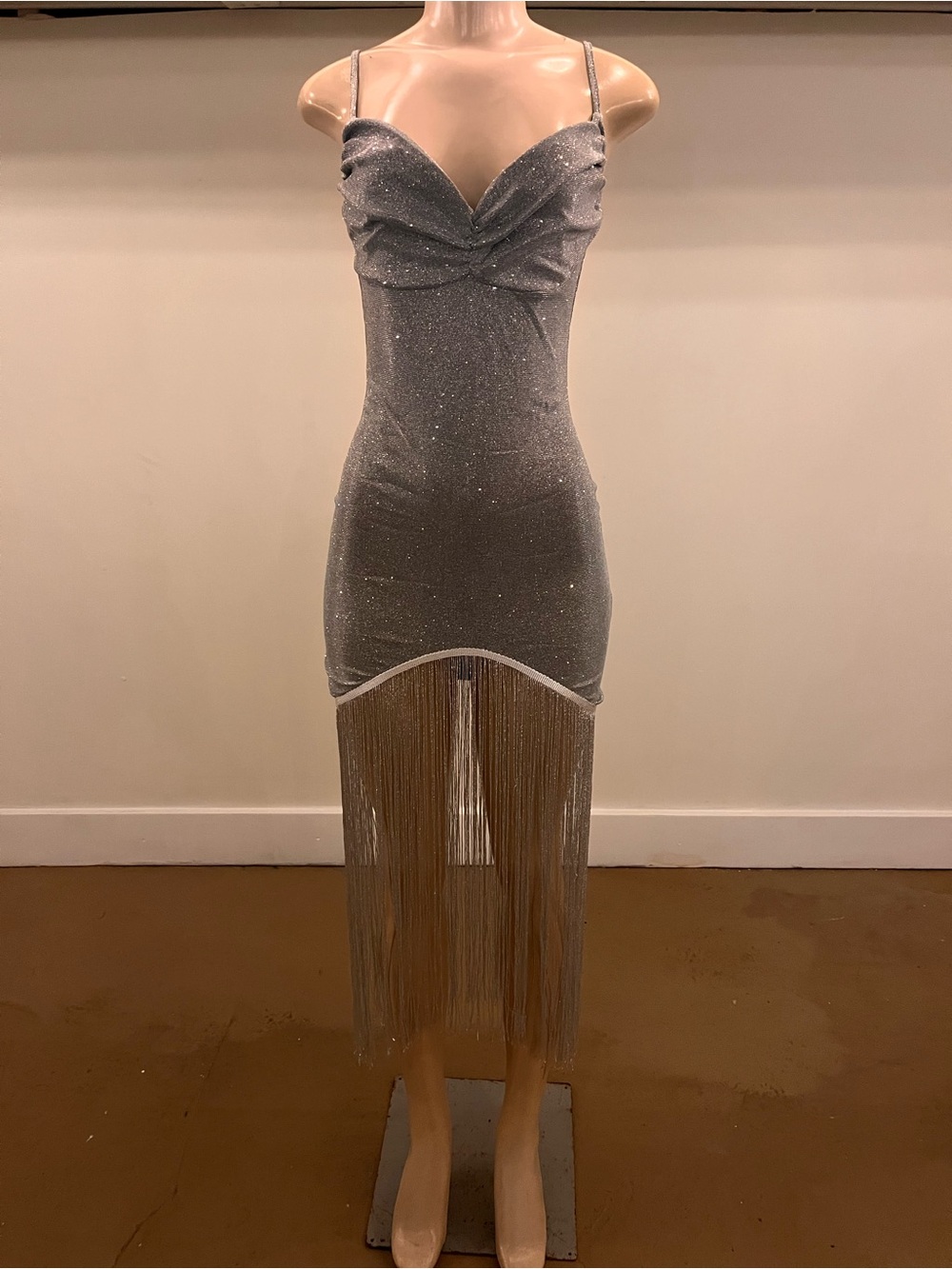 Soma Silver Glitter Fringe Mini Dress